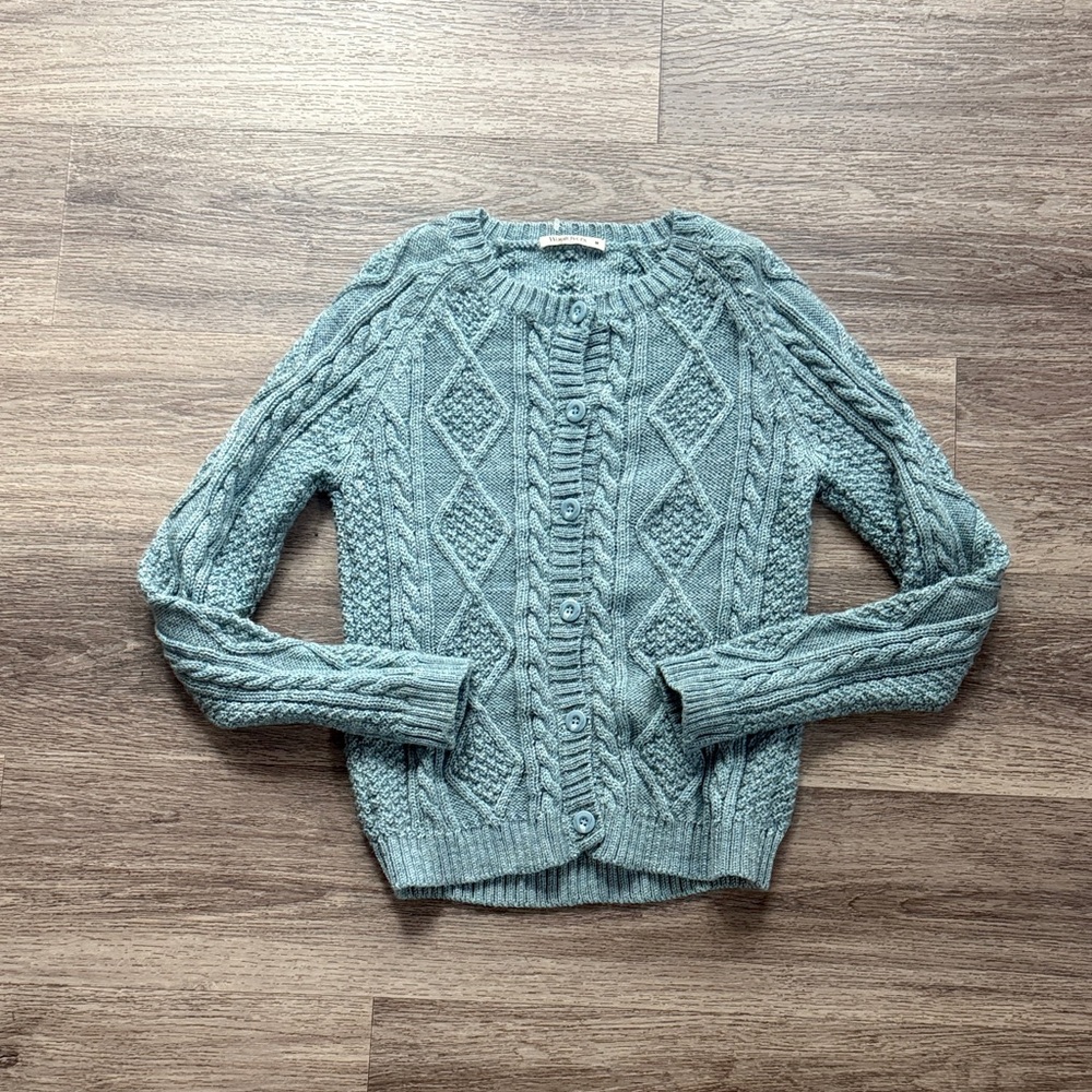 Classic Cable Knit Cardigan Sweater - Seafoam Green